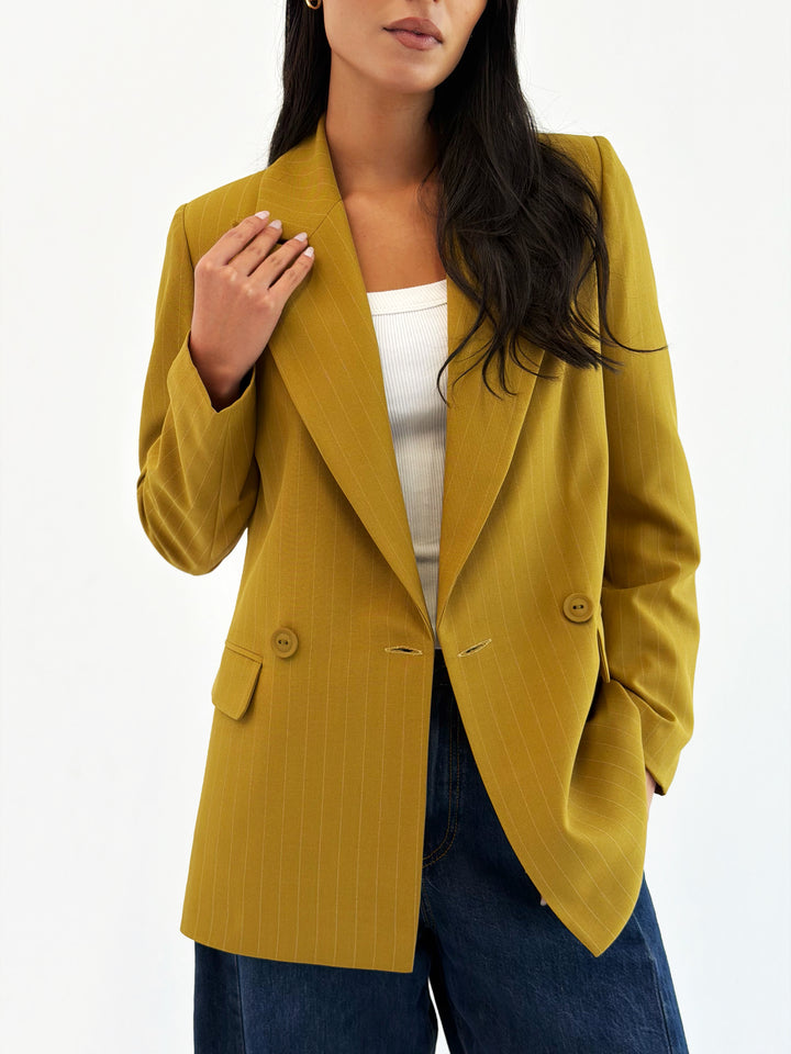 Striped Relaxed Fit blazer In Mustard