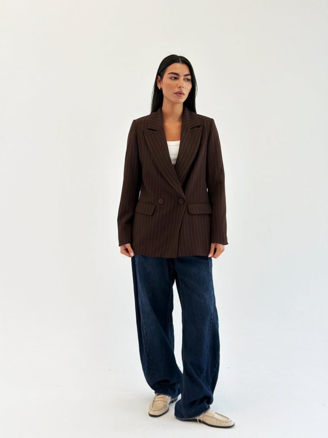 Striped Relaxed Fit blazer In Brown