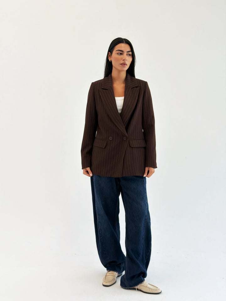 Striped Relaxed Fit blazer In Brown