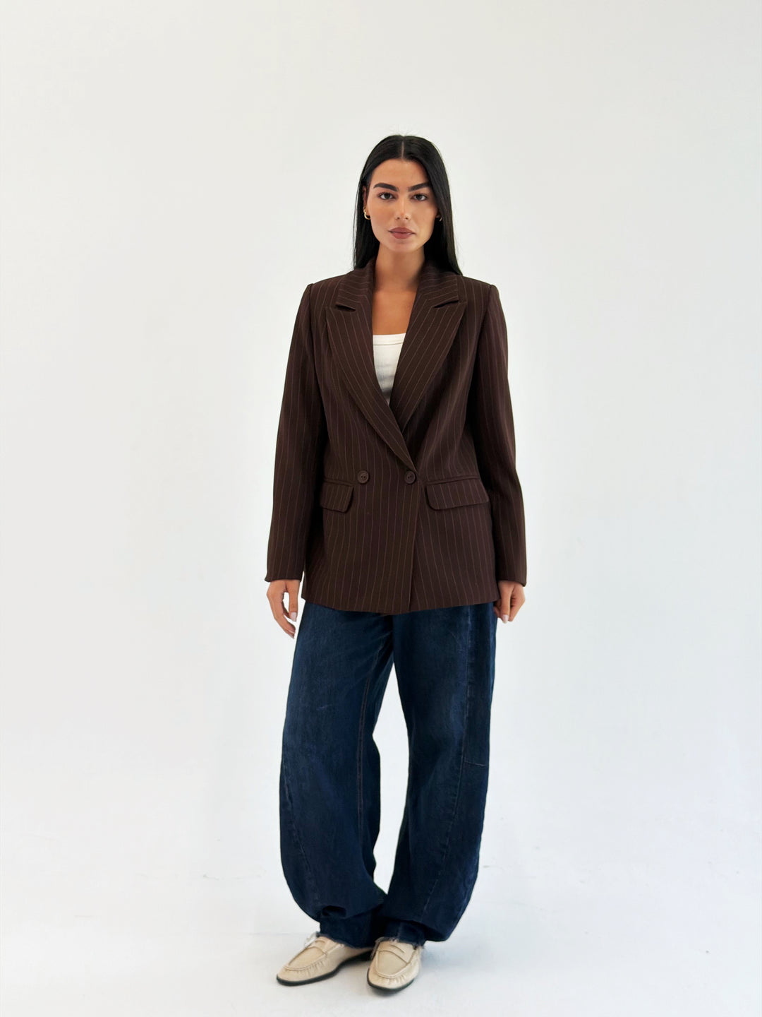Striped Relaxed Fit blazer In Brown
