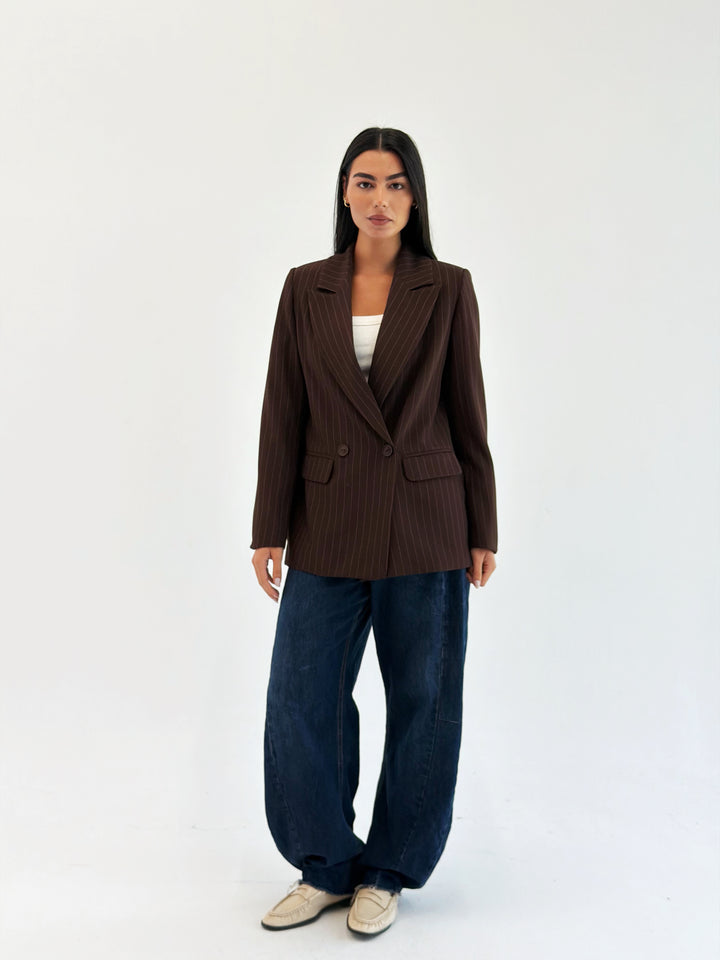 Striped Relaxed Fit blazer In Brown