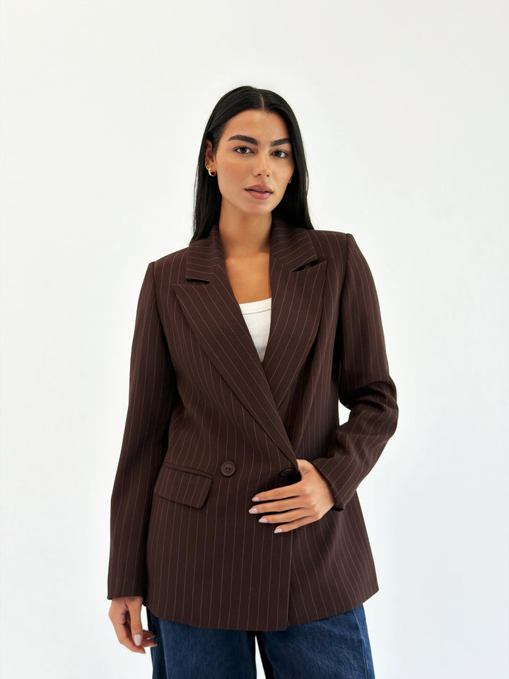Striped Relaxed Fit blazer In Brown