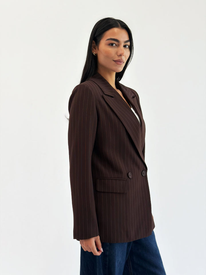 Striped Relaxed Fit blazer In Brown