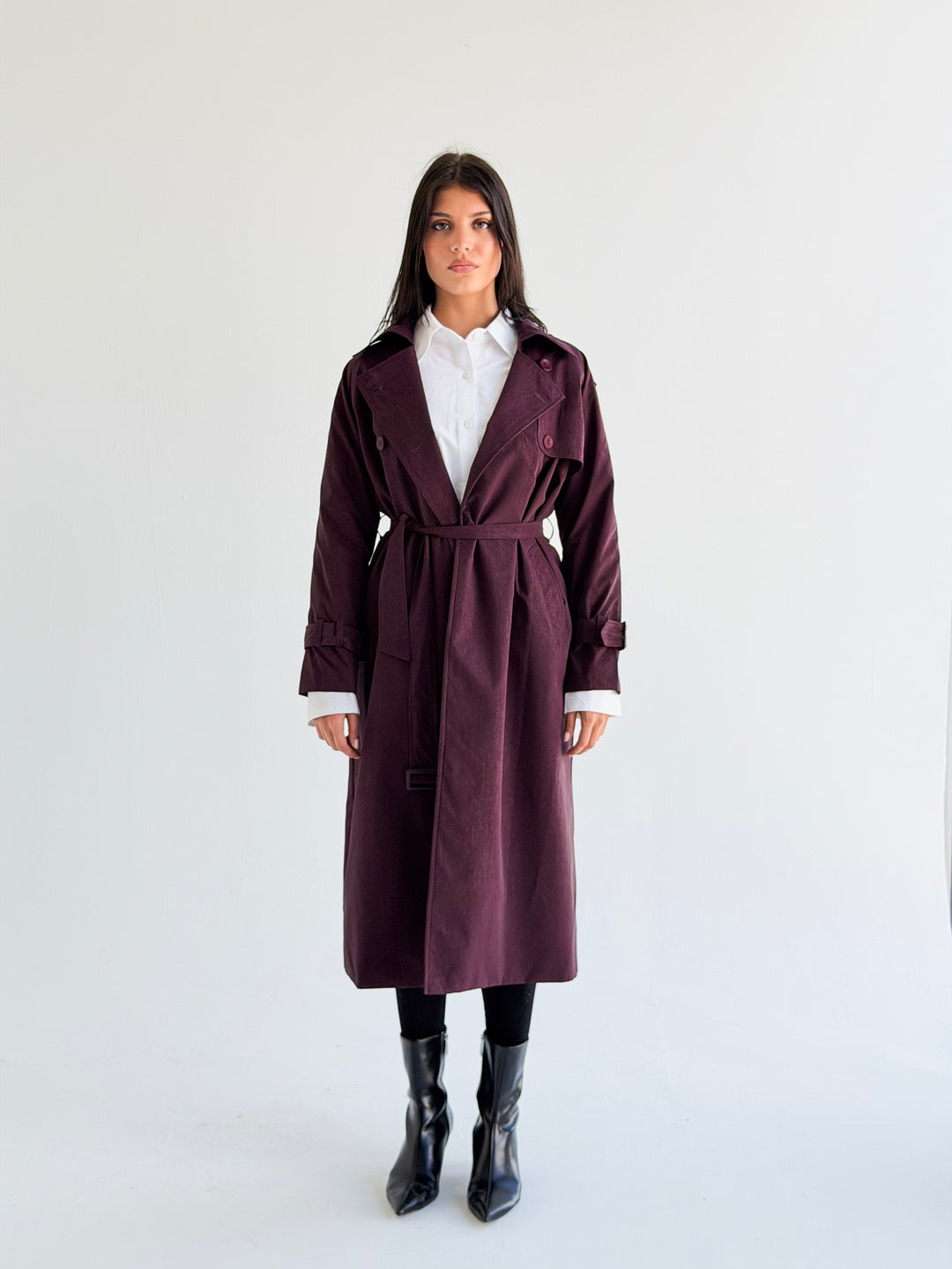 Signature trench coat (leather effect )in Burgundy