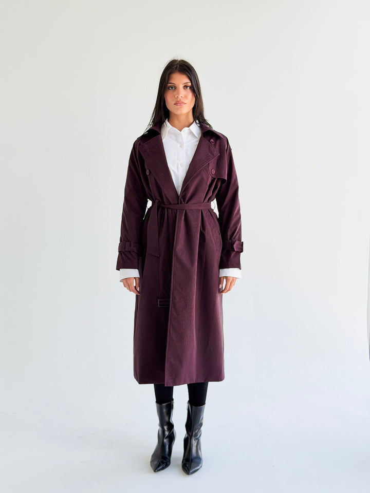 Signature trench coat (leather effect )in Burgundy
