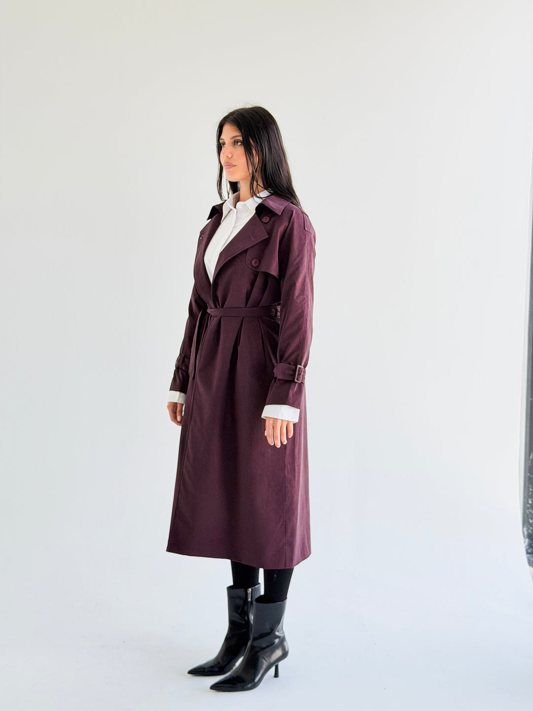 Signature trench coat (leather effect )in Burgundy