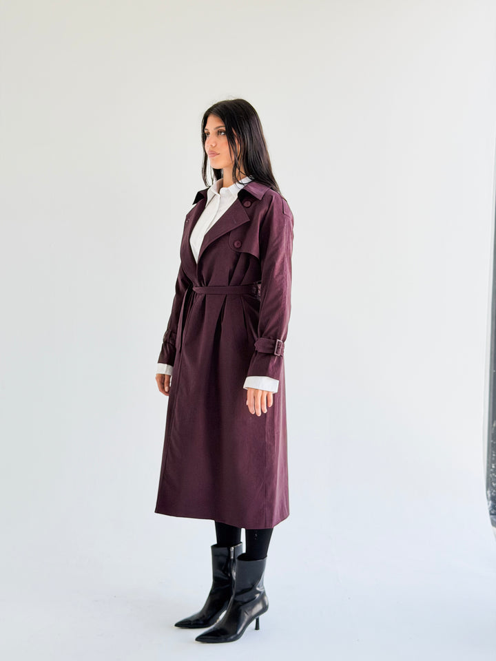 Signature trench coat (leather effect )in Burgundy