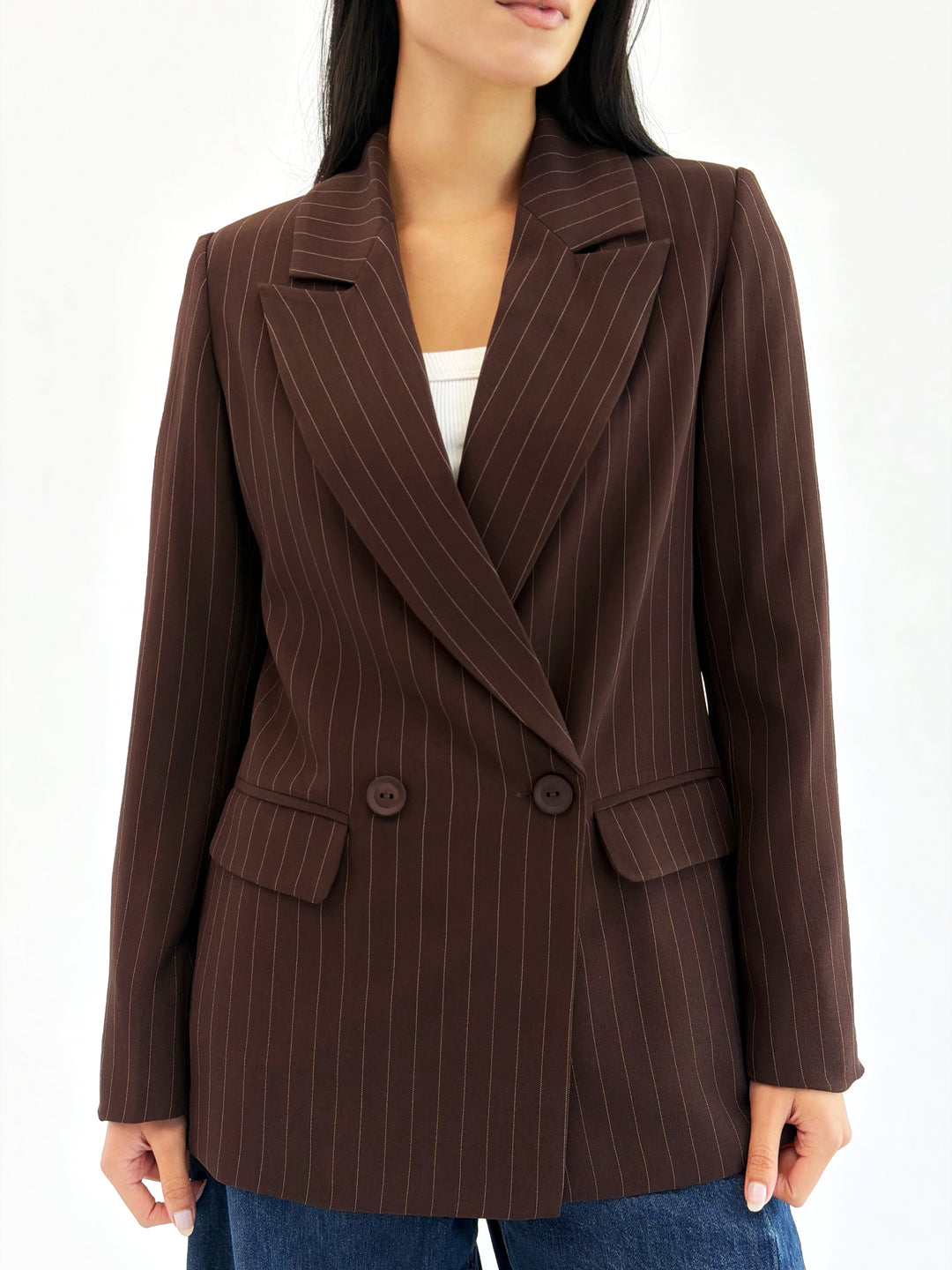 Striped Relaxed Fit blazer In Brown