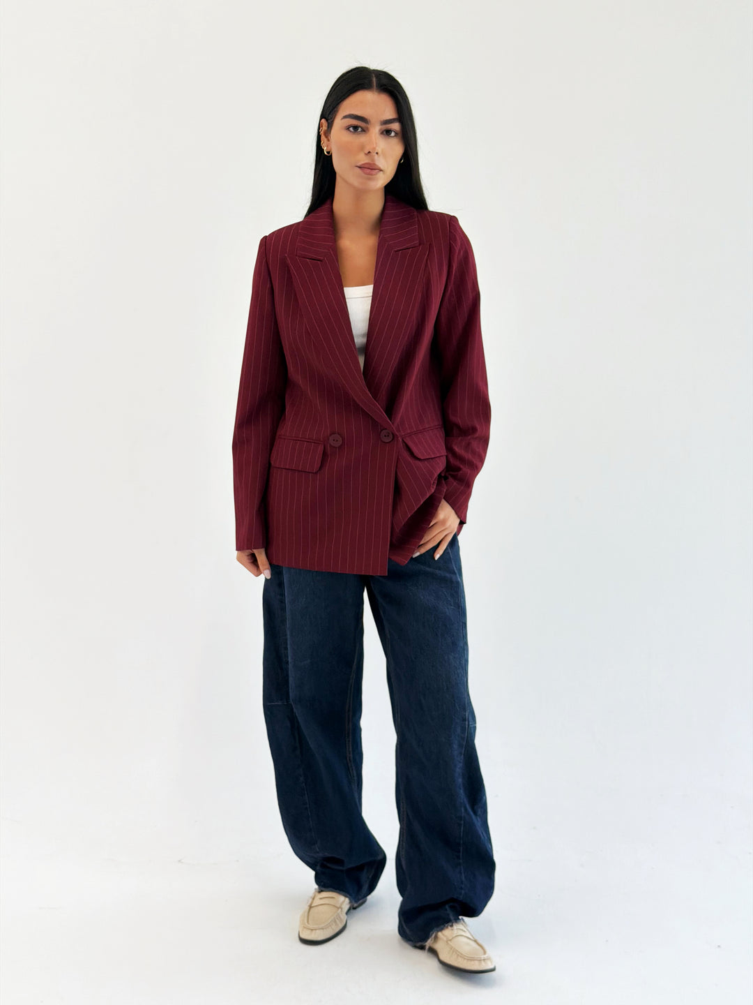 Striped Relaxed Fit blazer In Burgundy