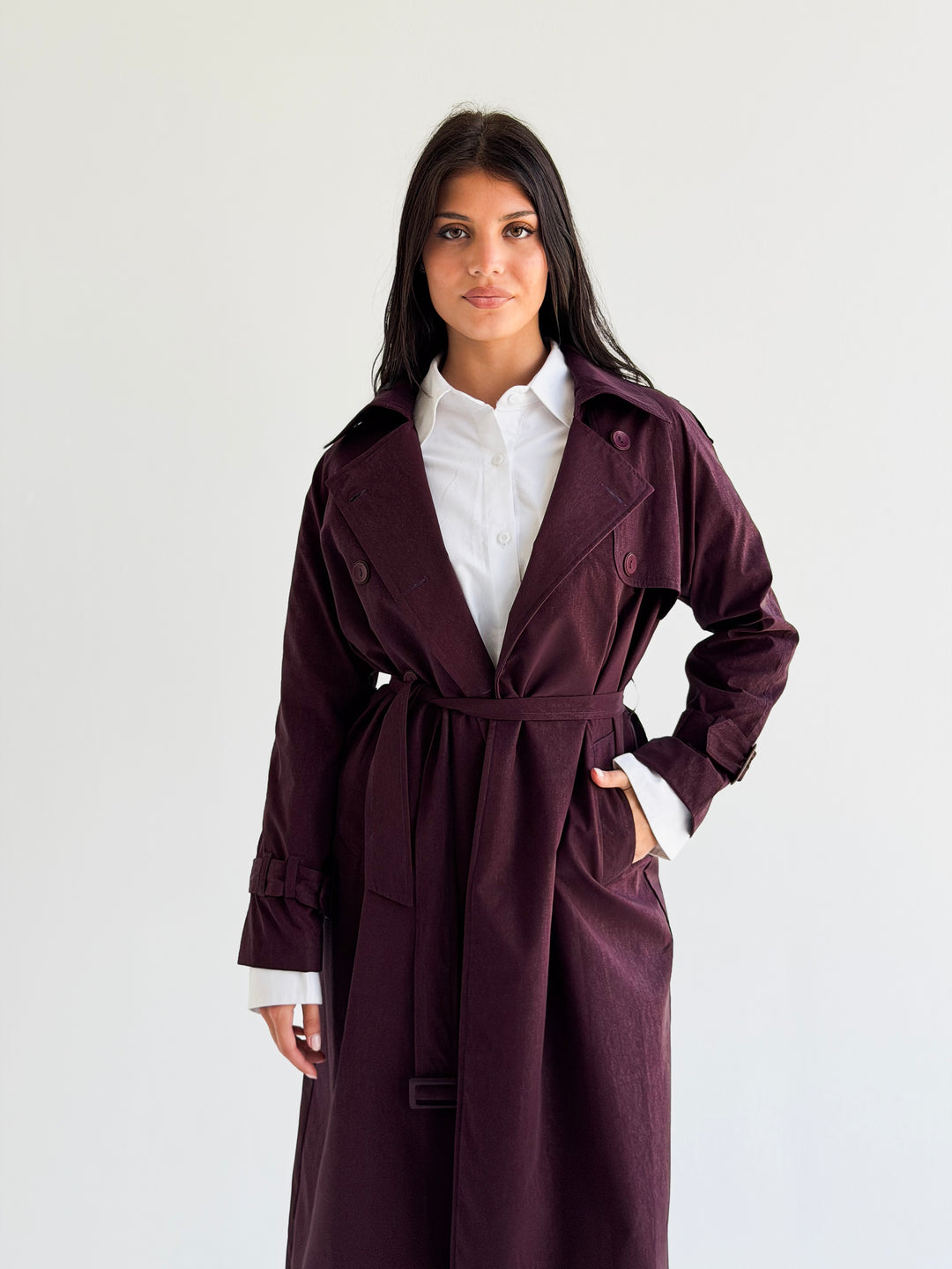 Signature trench coat (leather effect )in Burgundy