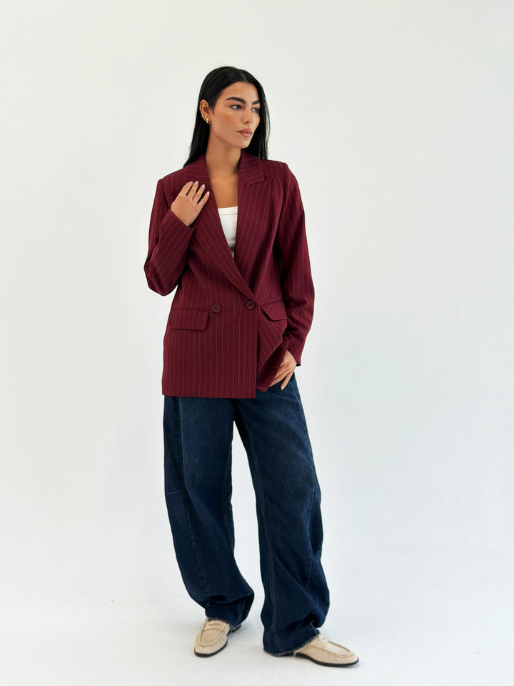 Striped Relaxed Fit blazer In Burgundy