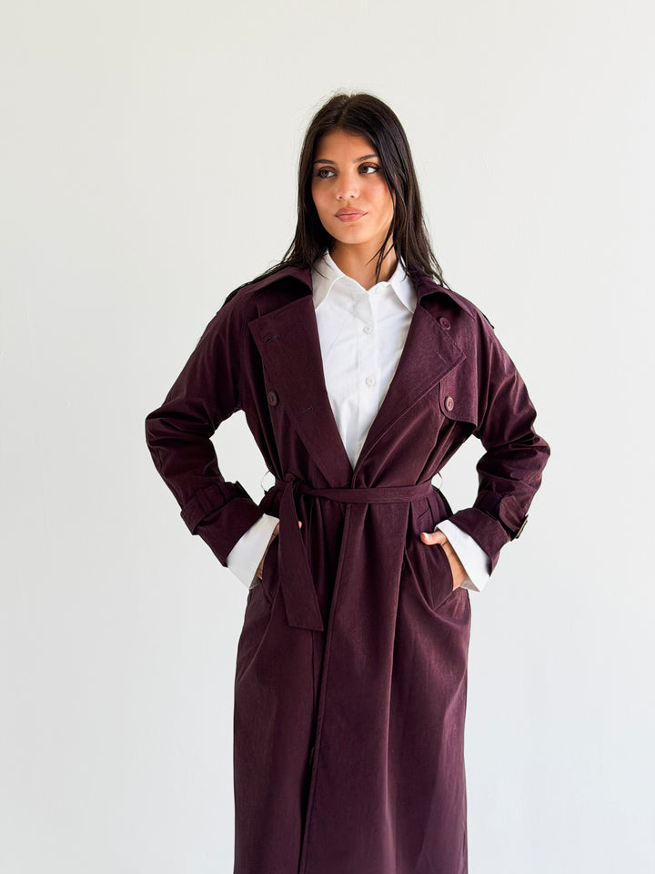 Signature trench coat (leather effect )in Burgundy