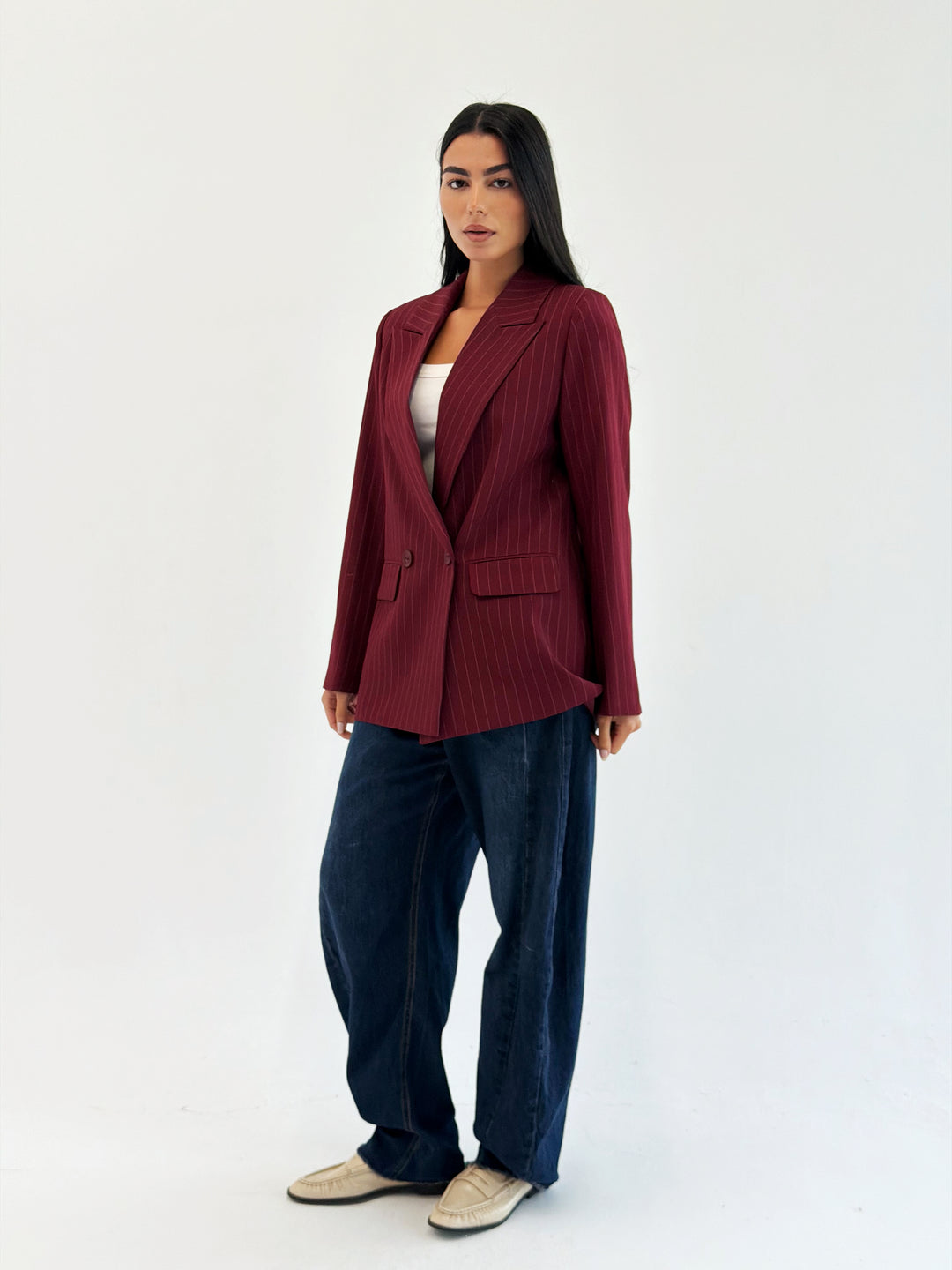 Striped Relaxed Fit blazer In Burgundy