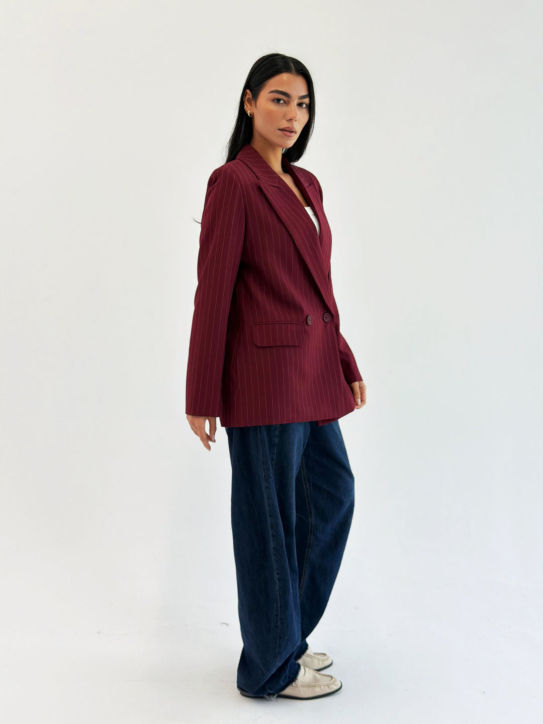 Striped Relaxed Fit blazer In Burgundy