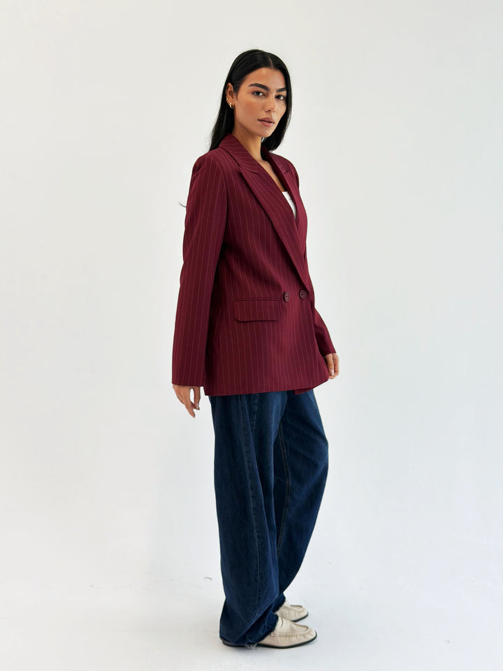 Striped Relaxed Fit blazer In Burgundy