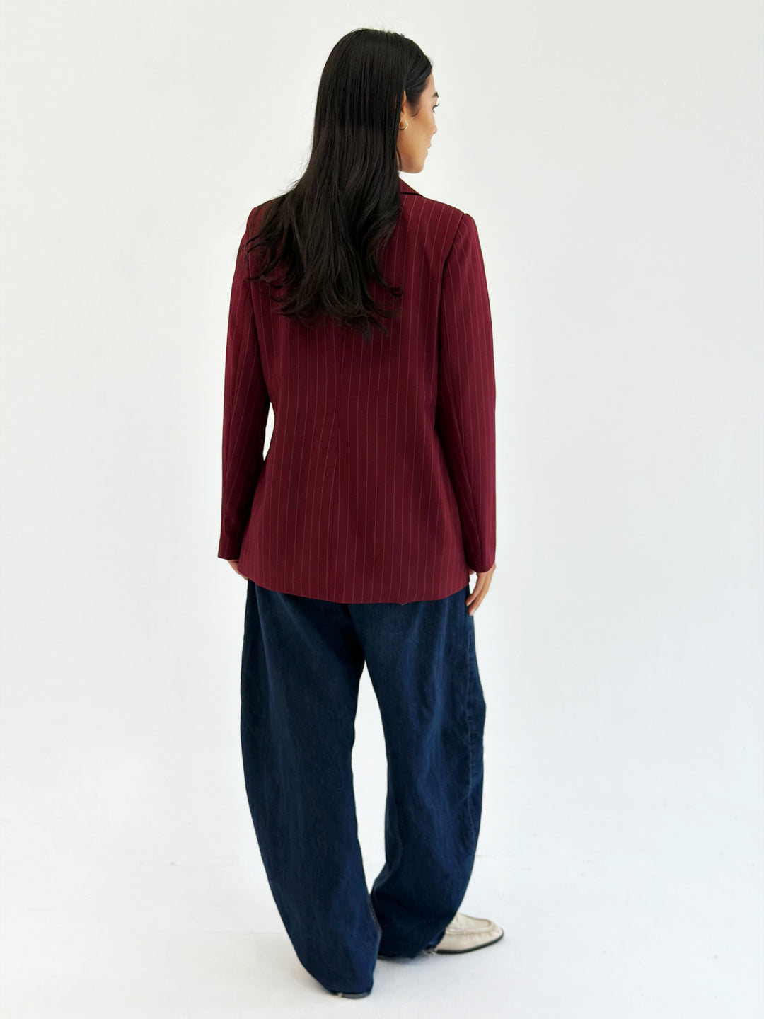 Striped Relaxed Fit blazer In Burgundy