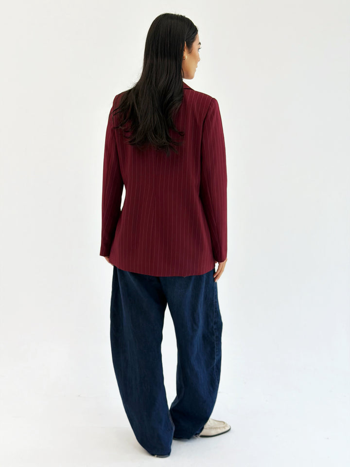 Striped Relaxed Fit blazer In Burgundy