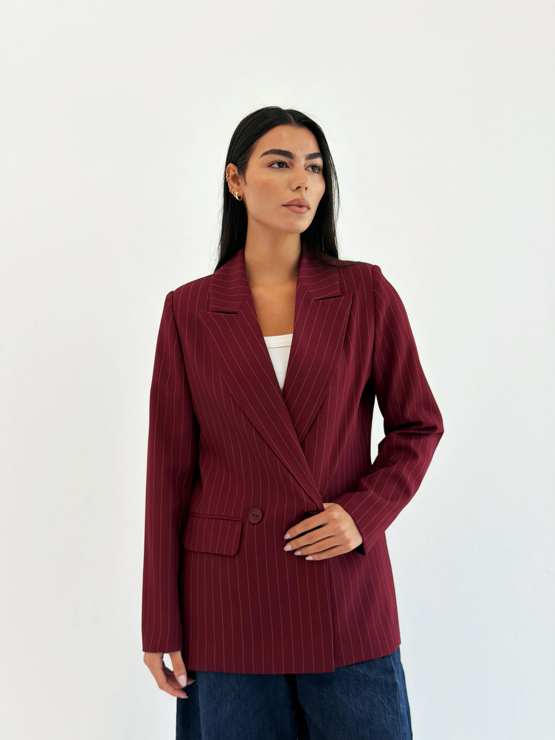 Striped Relaxed Fit blazer In Burgundy