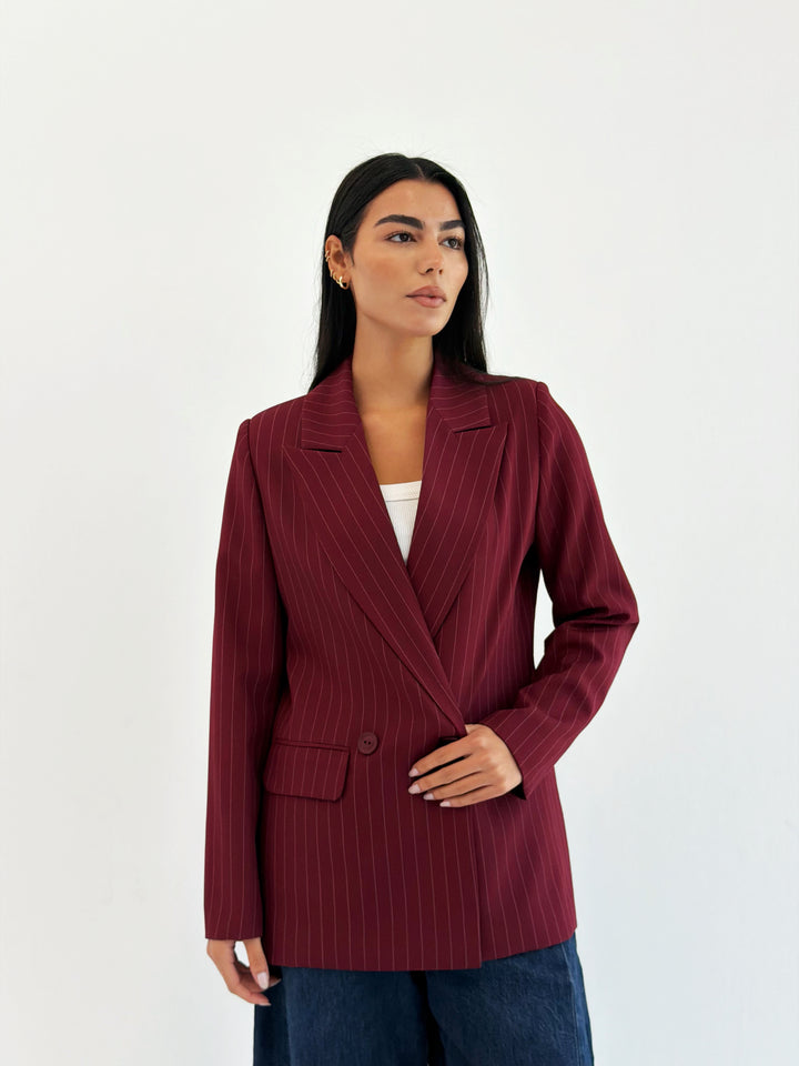 Striped Relaxed Fit blazer In Burgundy