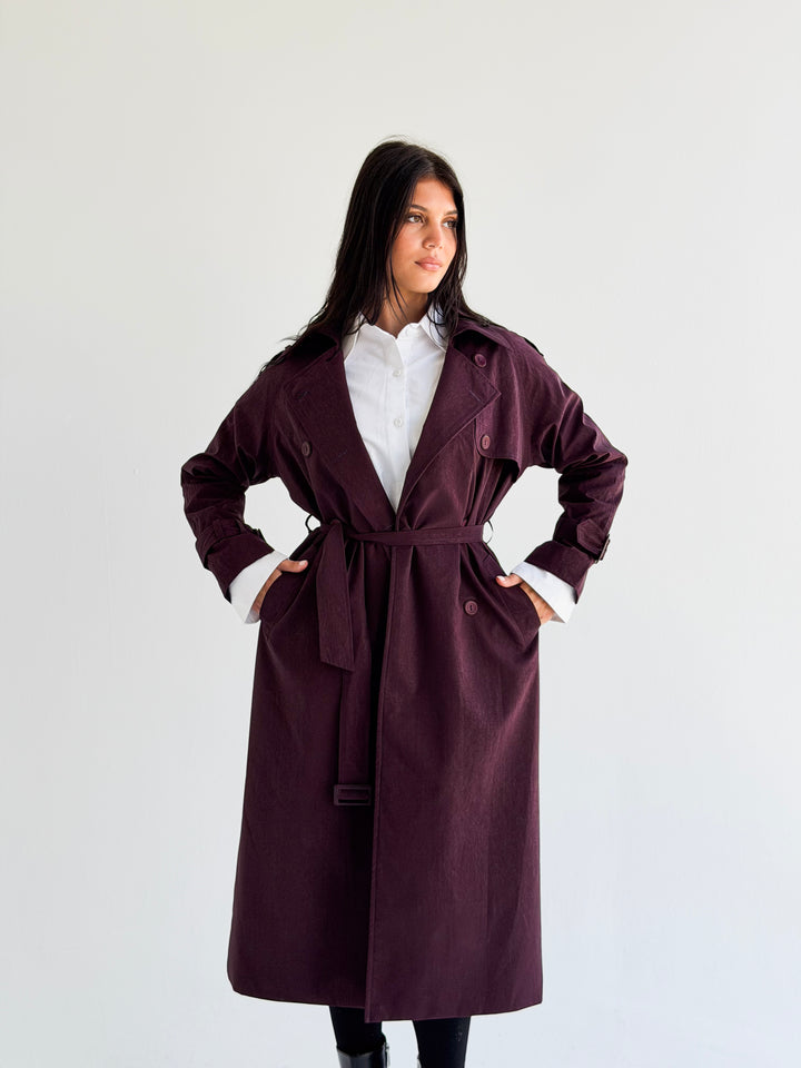 Signature trench coat (leather effect )in Burgundy