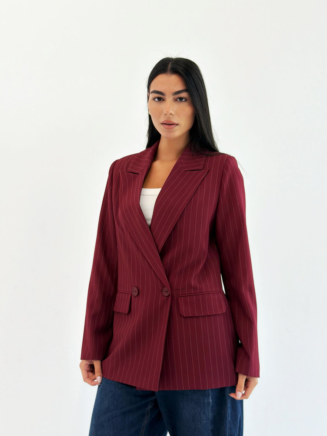 Striped Relaxed Fit blazer In Burgundy