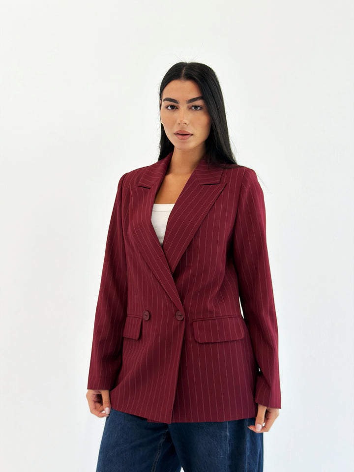 Striped Relaxed Fit blazer In Burgundy
