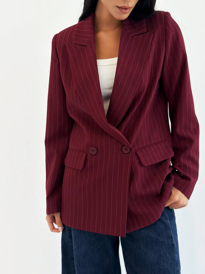 Striped Relaxed Fit blazer In Burgundy