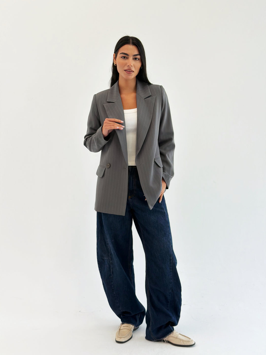 Striped Relaxed Fit blazer In gray