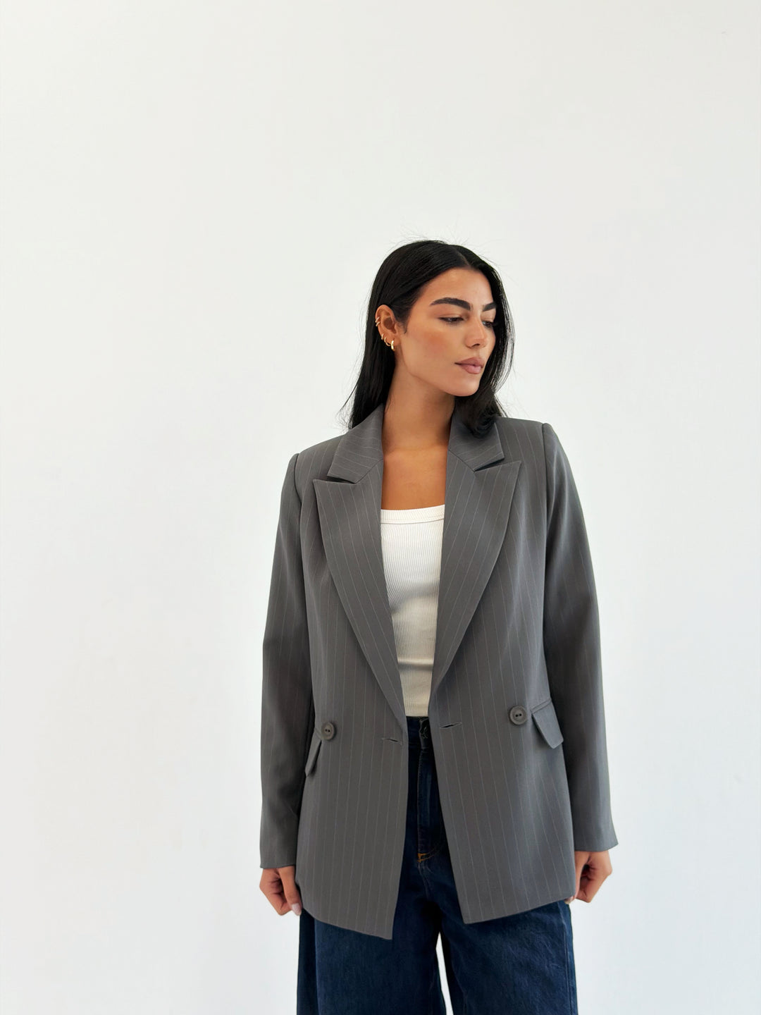 Striped Relaxed Fit blazer In gray