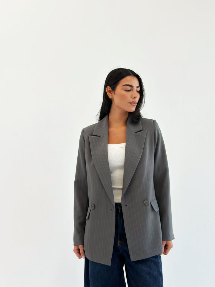 Striped Relaxed Fit blazer In gray