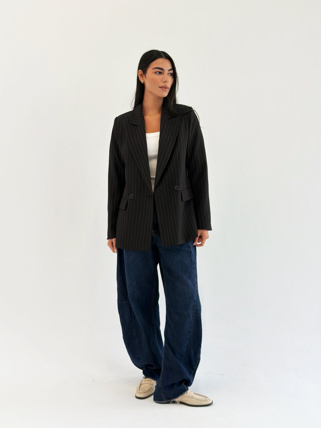 Striped Relaxed Fit blazer In Black