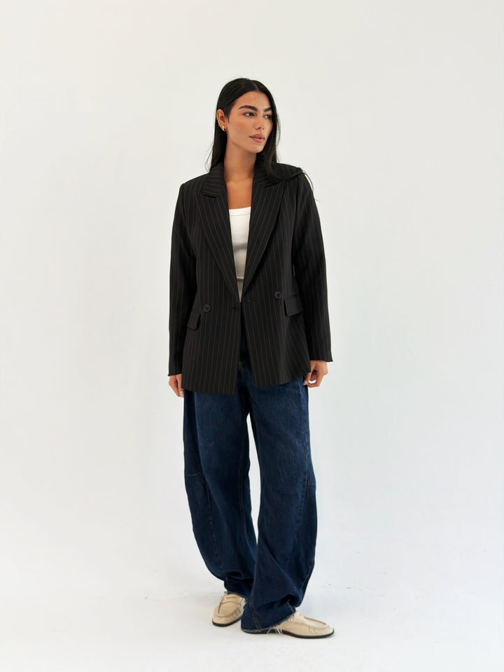 Striped Relaxed Fit blazer In Black