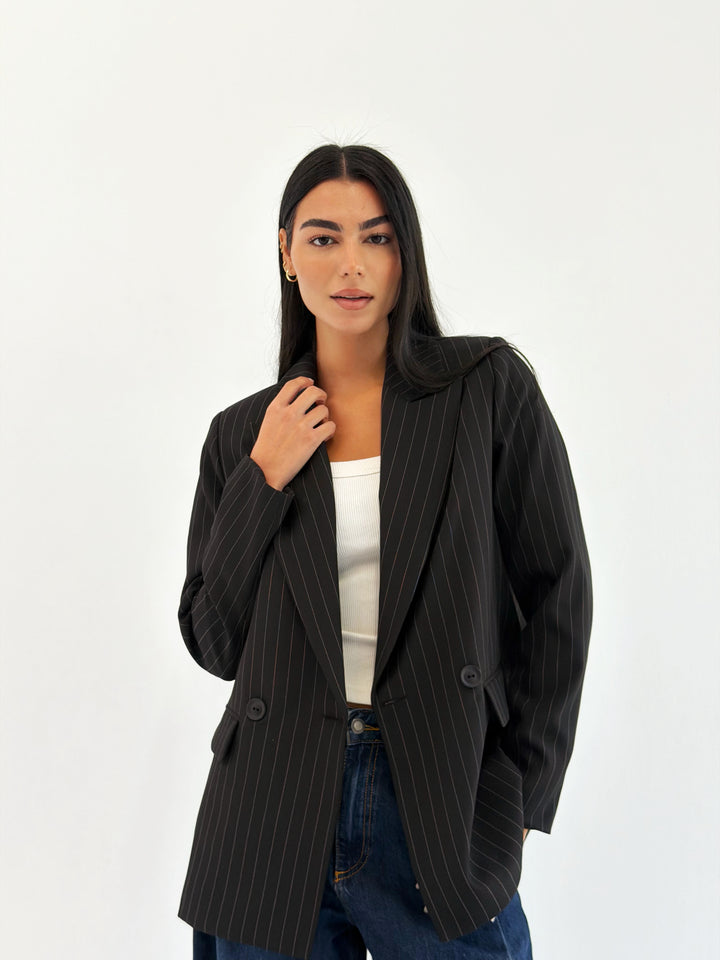 Striped Relaxed Fit blazer In Black