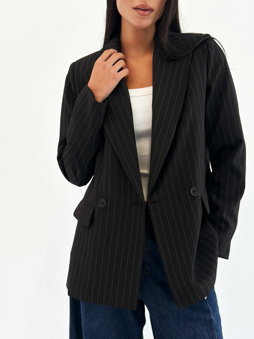 Striped Relaxed Fit blazer In Black