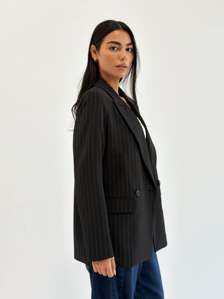 Striped Relaxed Fit blazer In Black