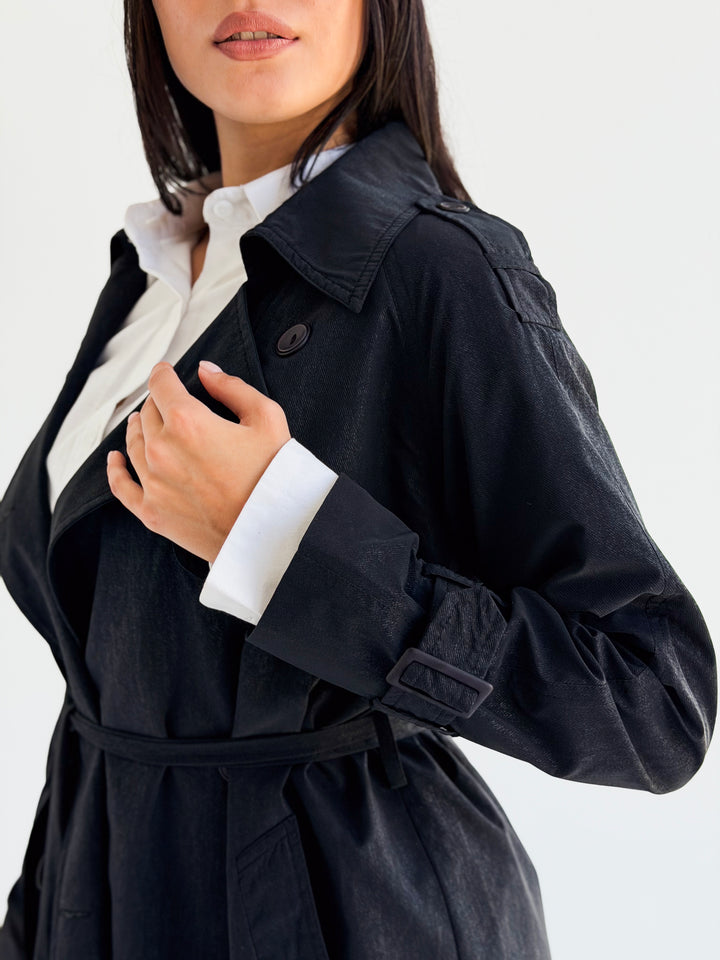 Signature trench coat (leather effect )in Navy blue