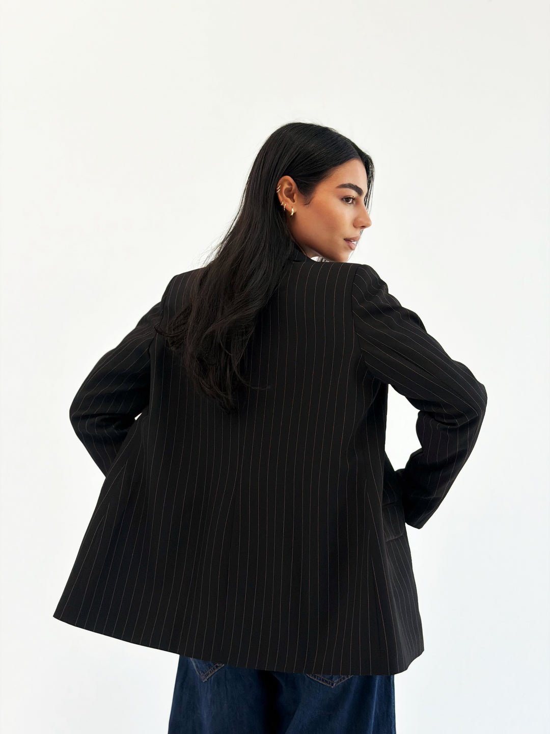 Striped Relaxed Fit blazer In Black