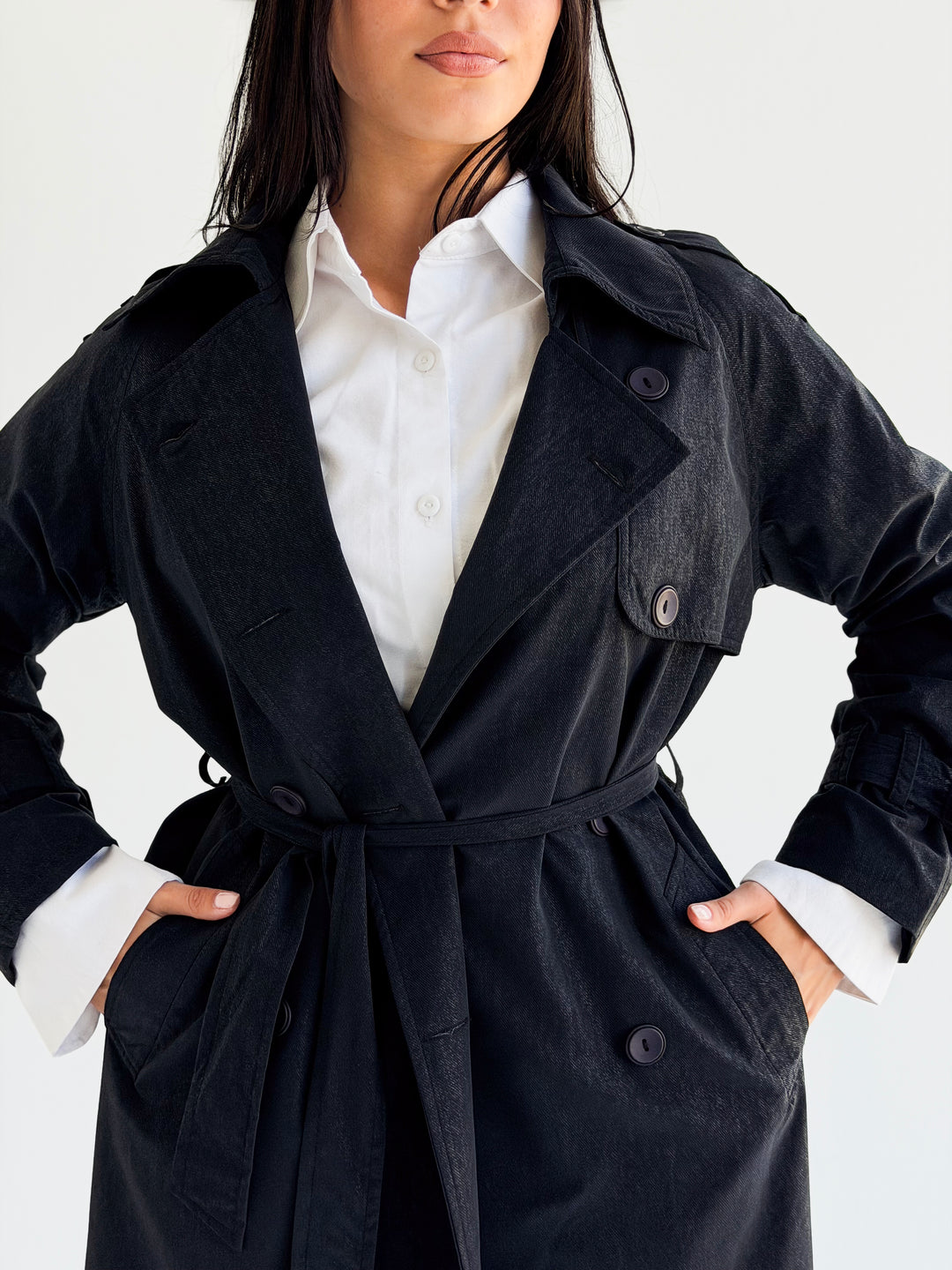 Signature trench coat (leather effect )in Navy blue