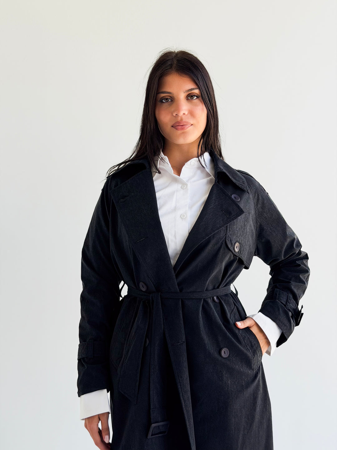 Signature trench coat (leather effect )in Navy blue