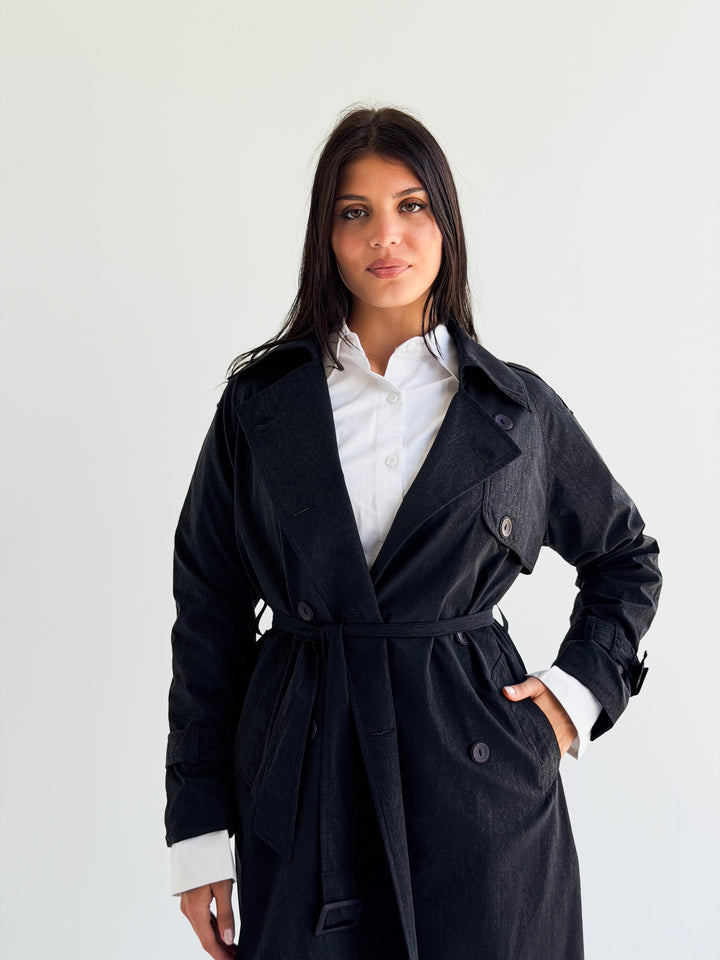 Signature trench coat (leather effect )in Navy blue