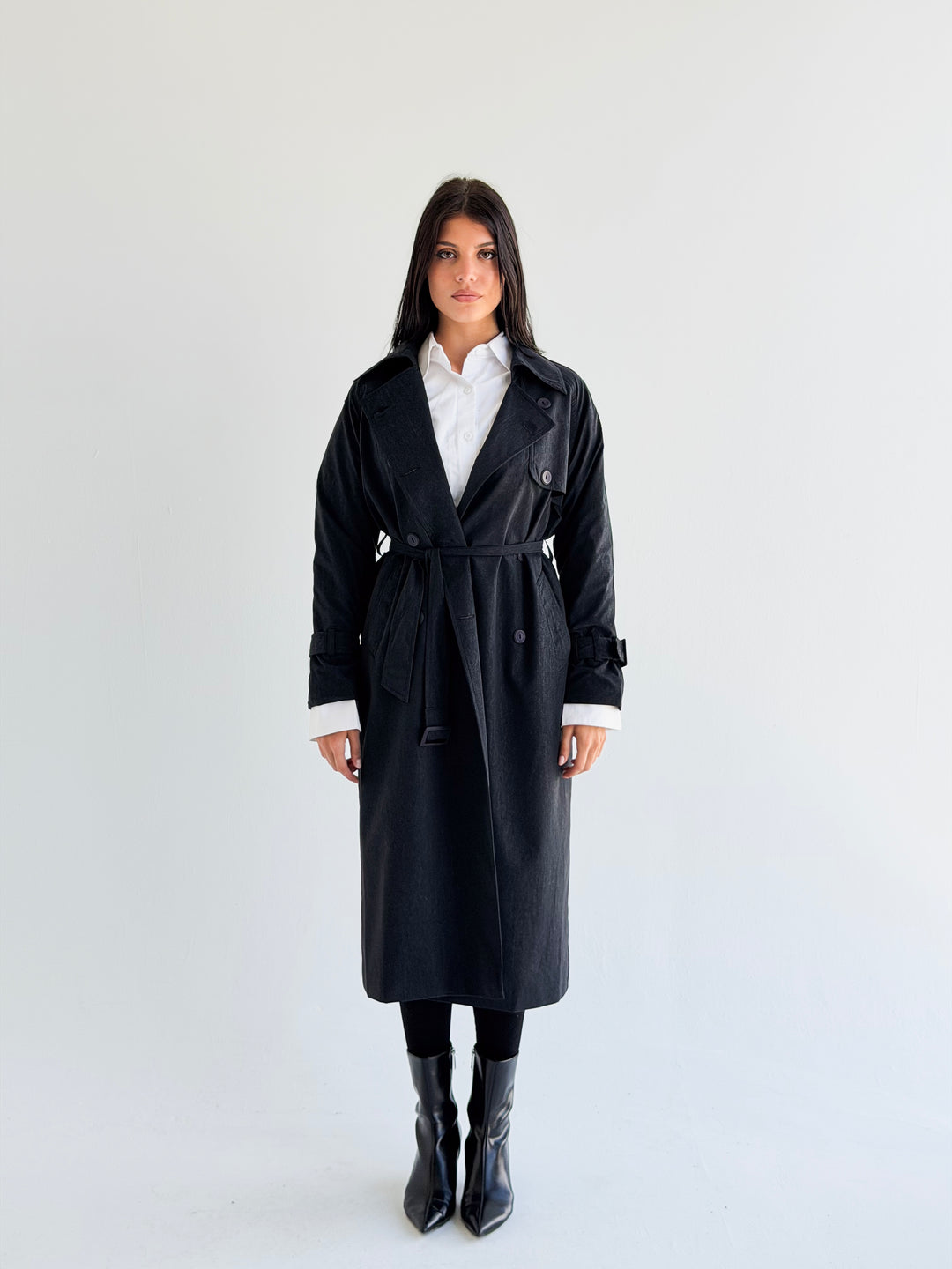 Signature trench coat (leather effect )in Navy blue