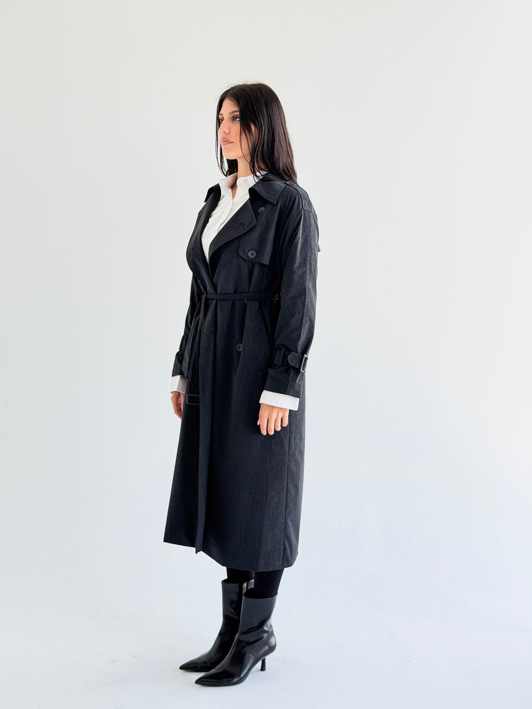 Signature trench coat (leather effect )in Navy blue