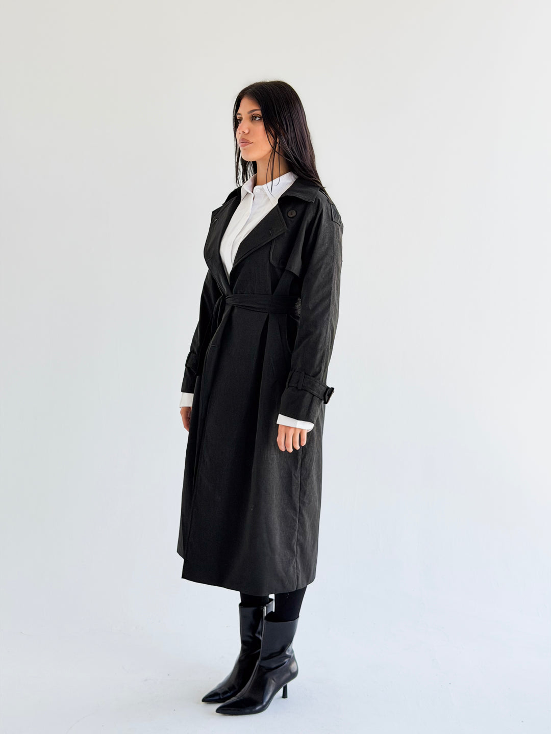 Signature trench coat (leather effect )in Black