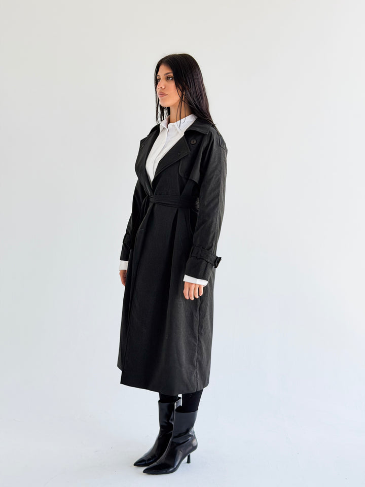 Signature trench coat (leather effect )in Black