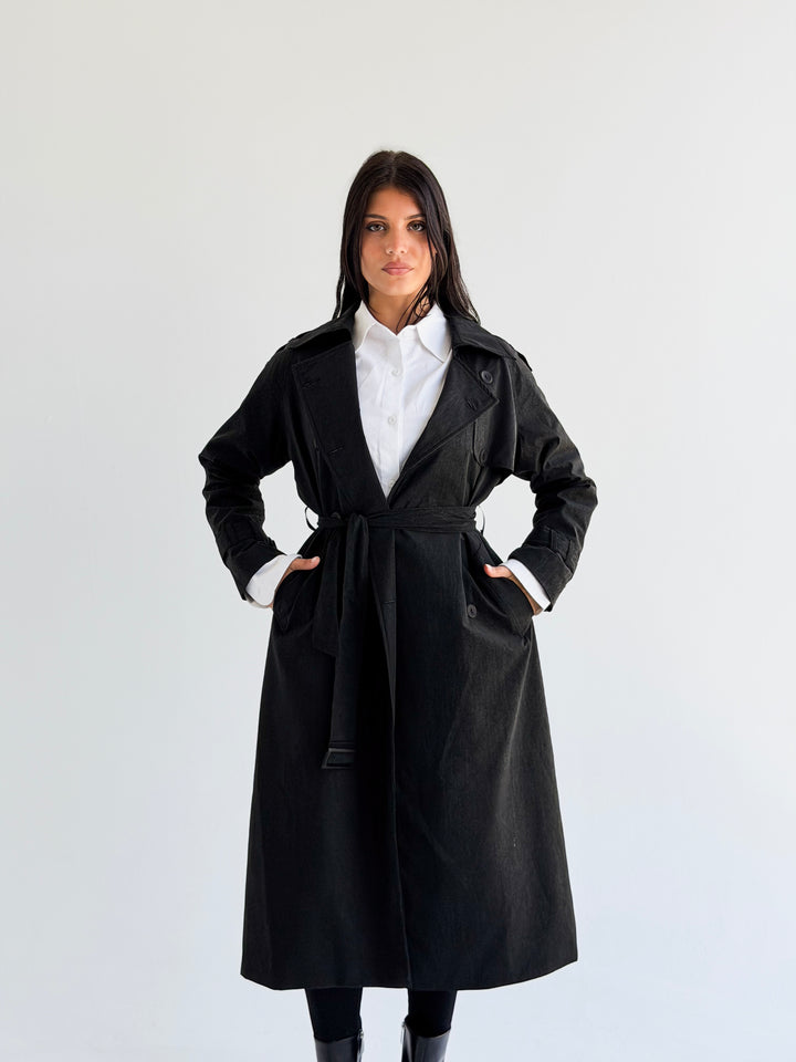 Signature trench coat (leather effect )in Black