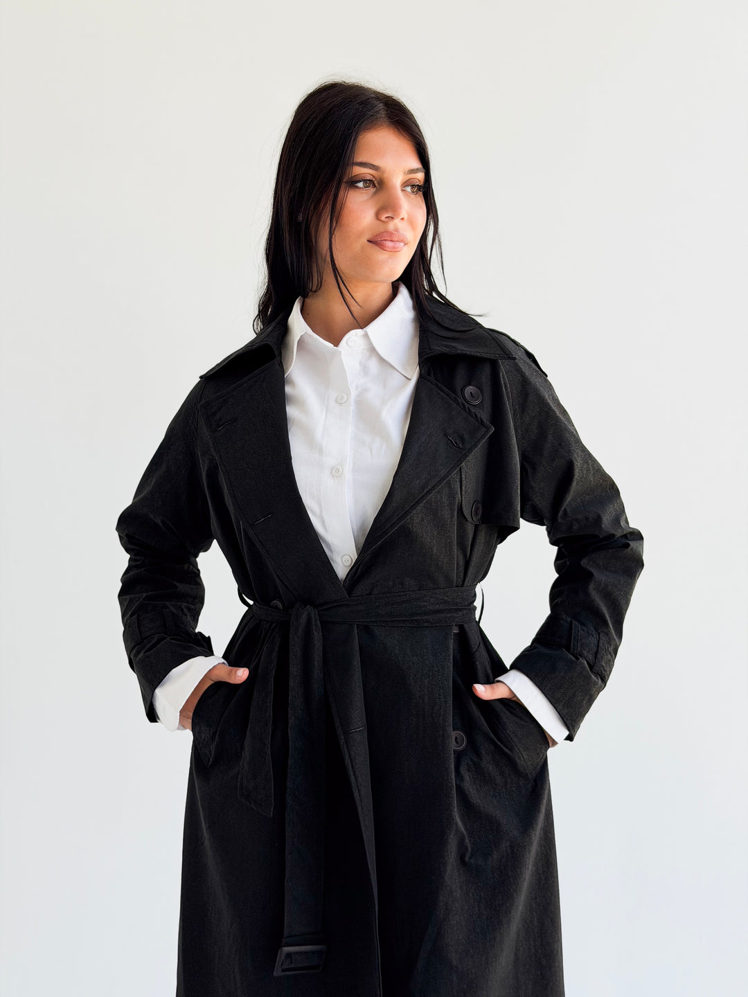 Signature trench coat (leather effect )in Black