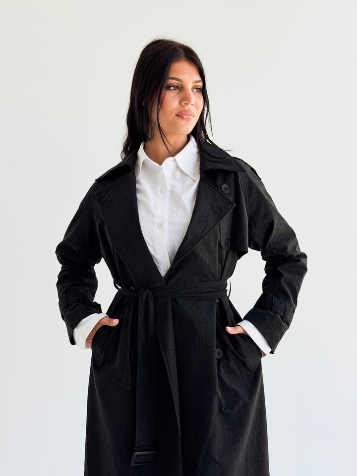 Signature trench coat (leather effect )in Black