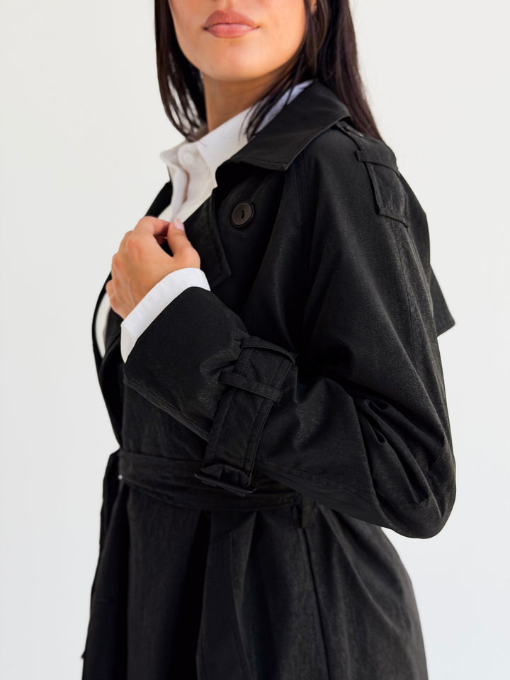 Signature trench coat (leather effect )in Black