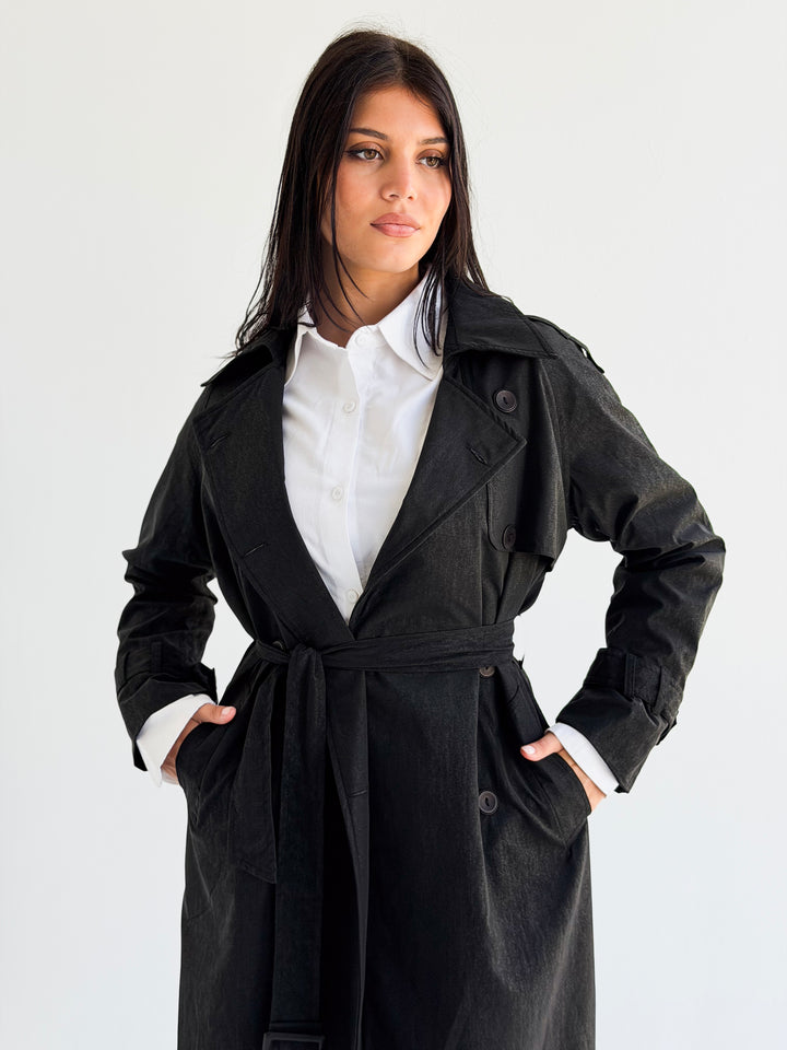 Signature trench coat (leather effect )in Black