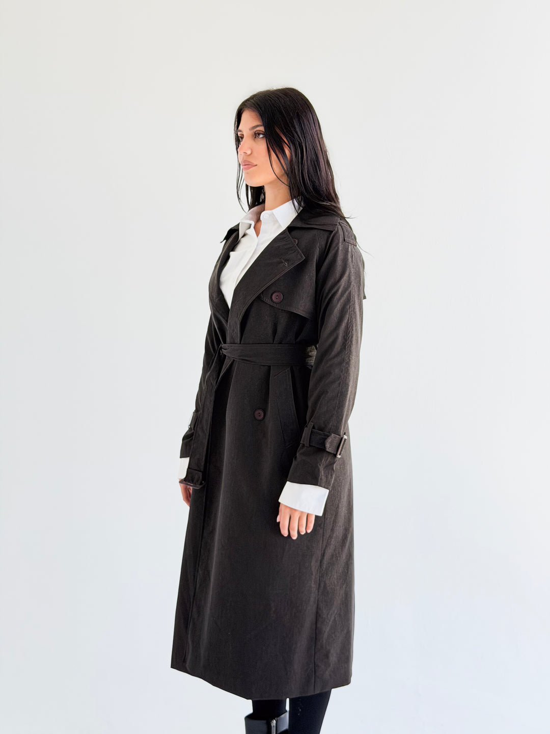Signature trench coat (leather effect )in Brown